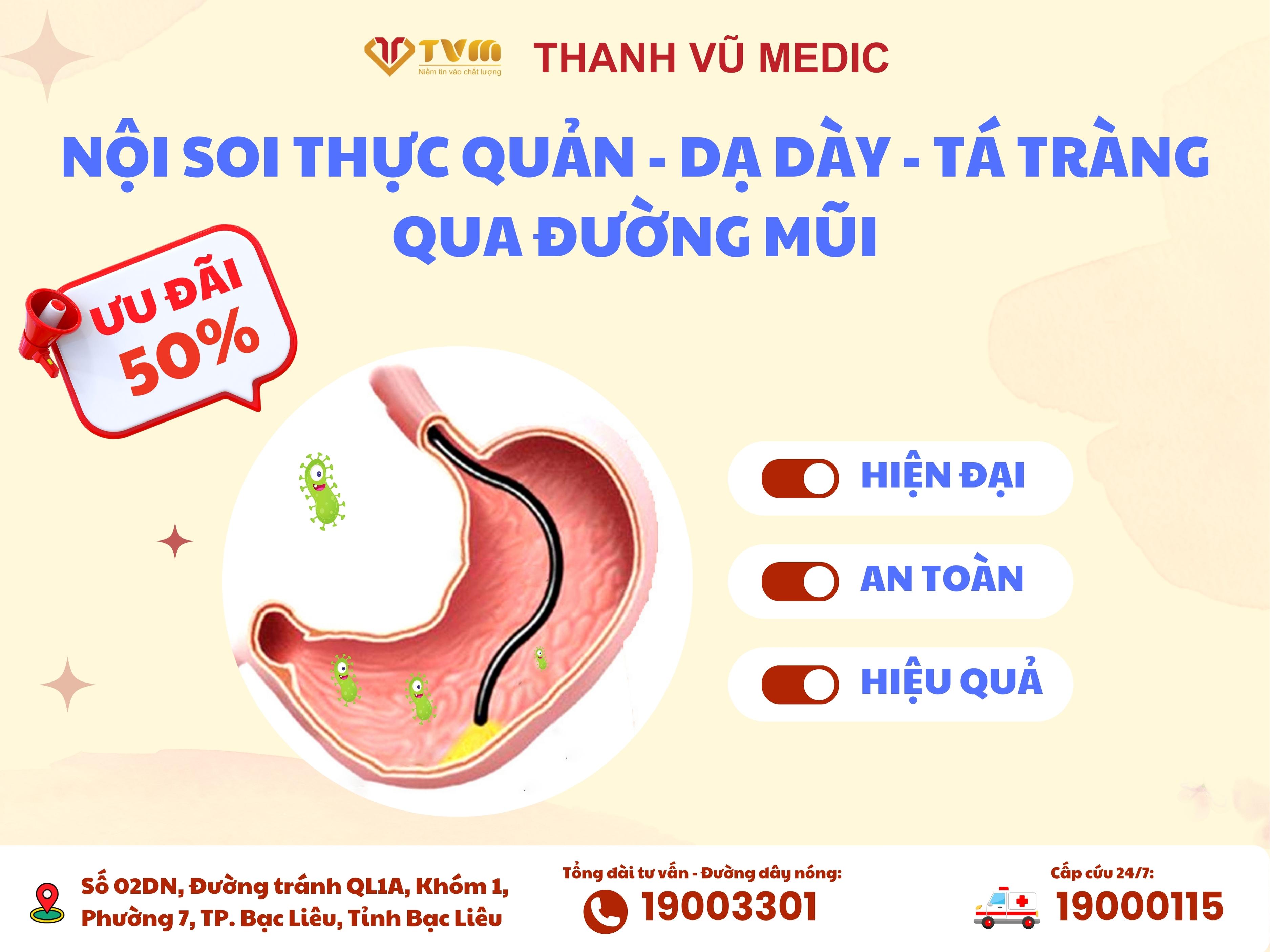 Ưu đãi 50% nội soi thực quản - dạ dày - tá tràng qua đường mũi